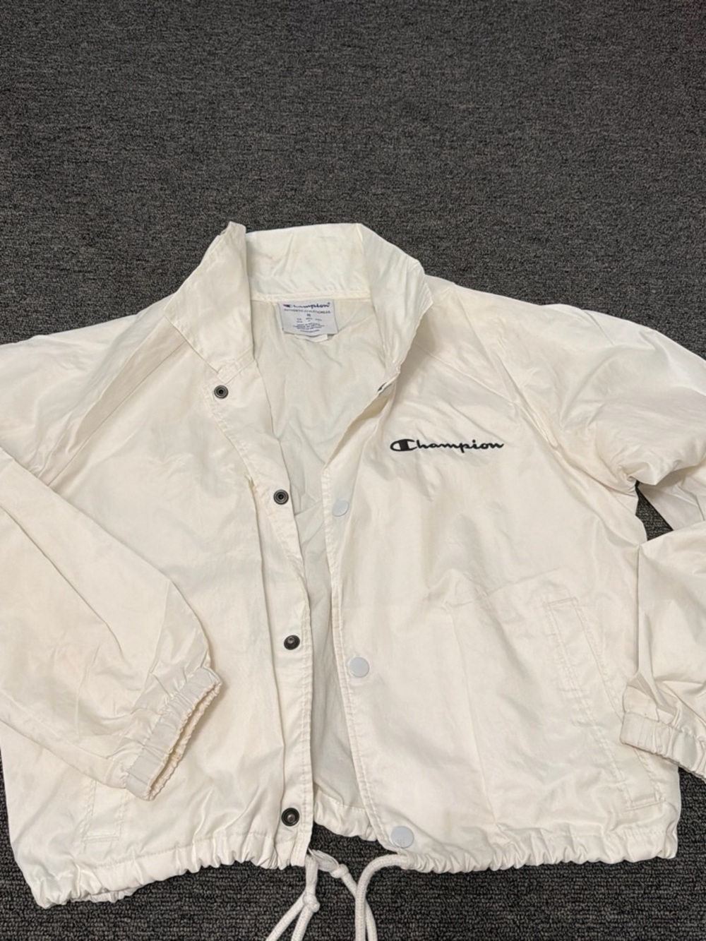 Champion White Coach Jacket with Script Logo